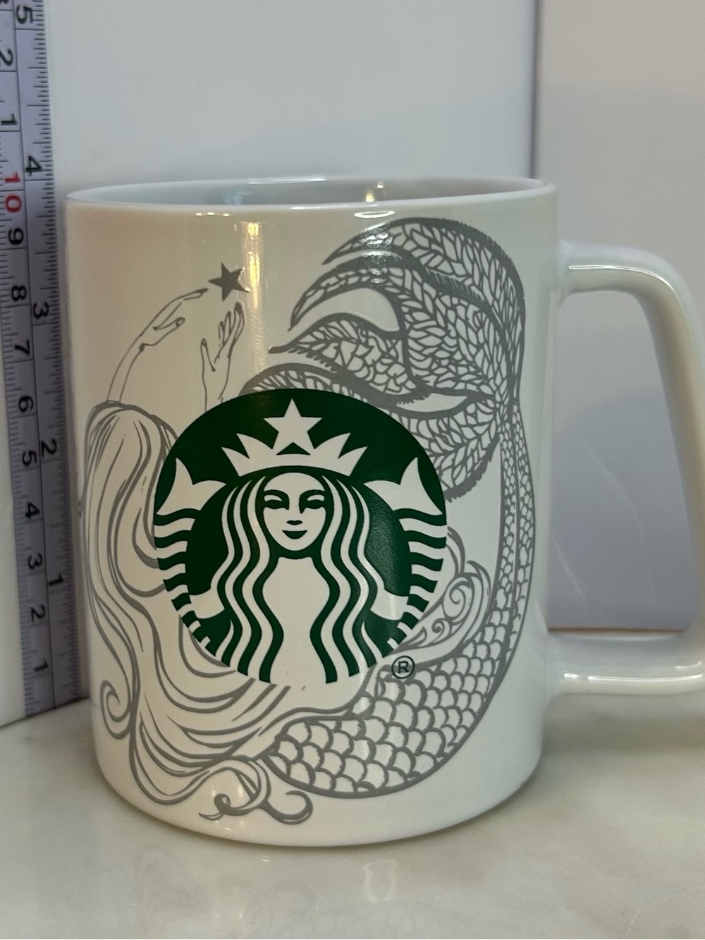 Starbucks 2020 Siren Mermaid Logo Ceramic Coffee Mug White Green Gray 11oz